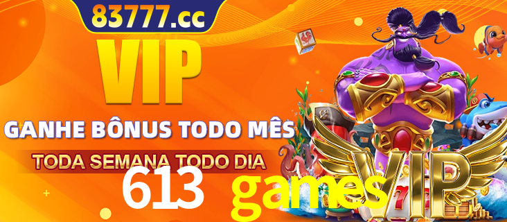 Banner promocional do 613 games oferecendo 100% de recompensas adicionais contínuas para quem fizer o login diário (Daily sign-in), com um mascote de coelho.